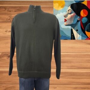 EDDIE BAUER Men's  1/4 Zip Sweater Mock‎ Neck Long Sleeve Pullover Green L